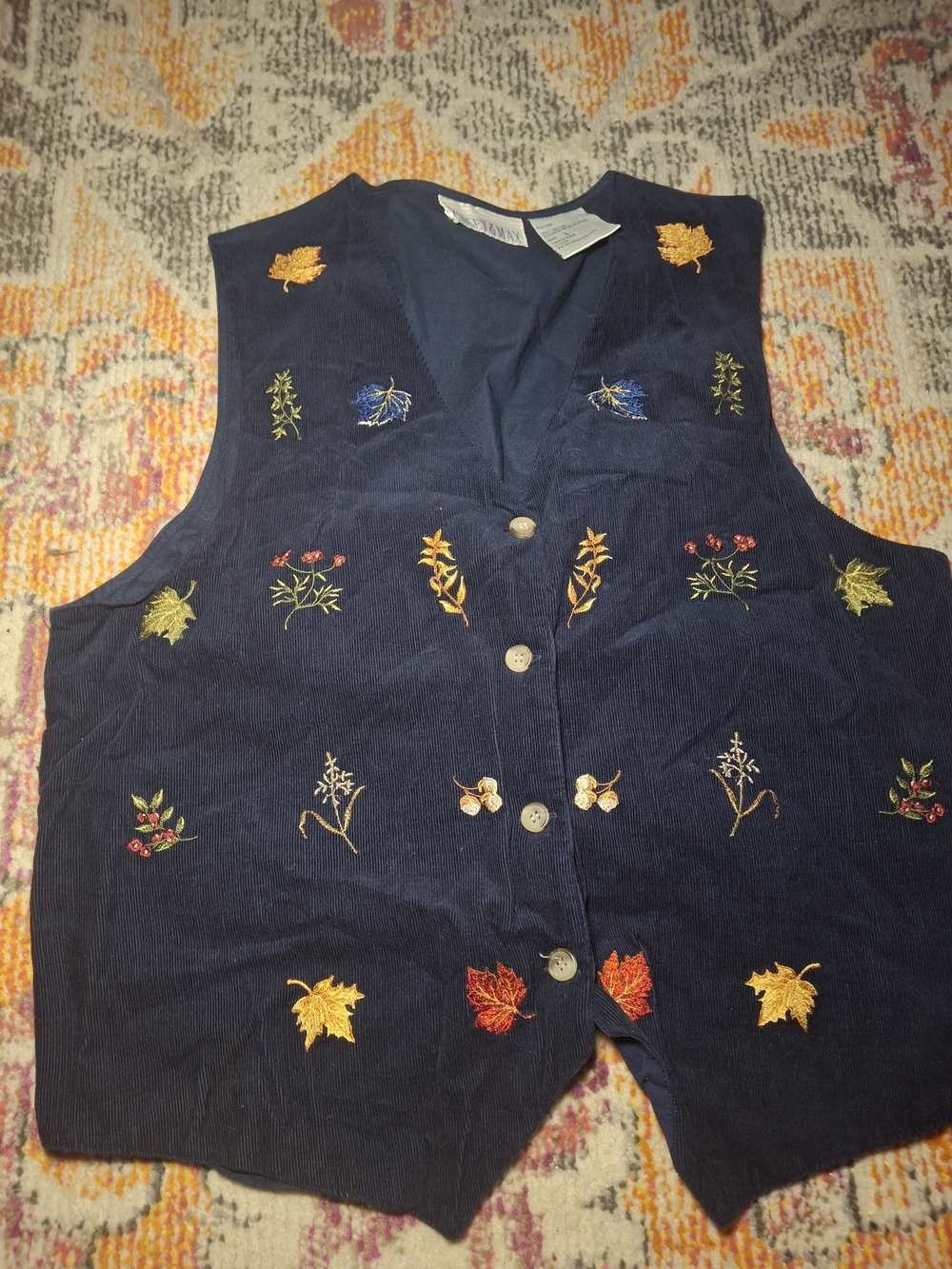 Navy Embroidered Corduroy Vest - Women's
